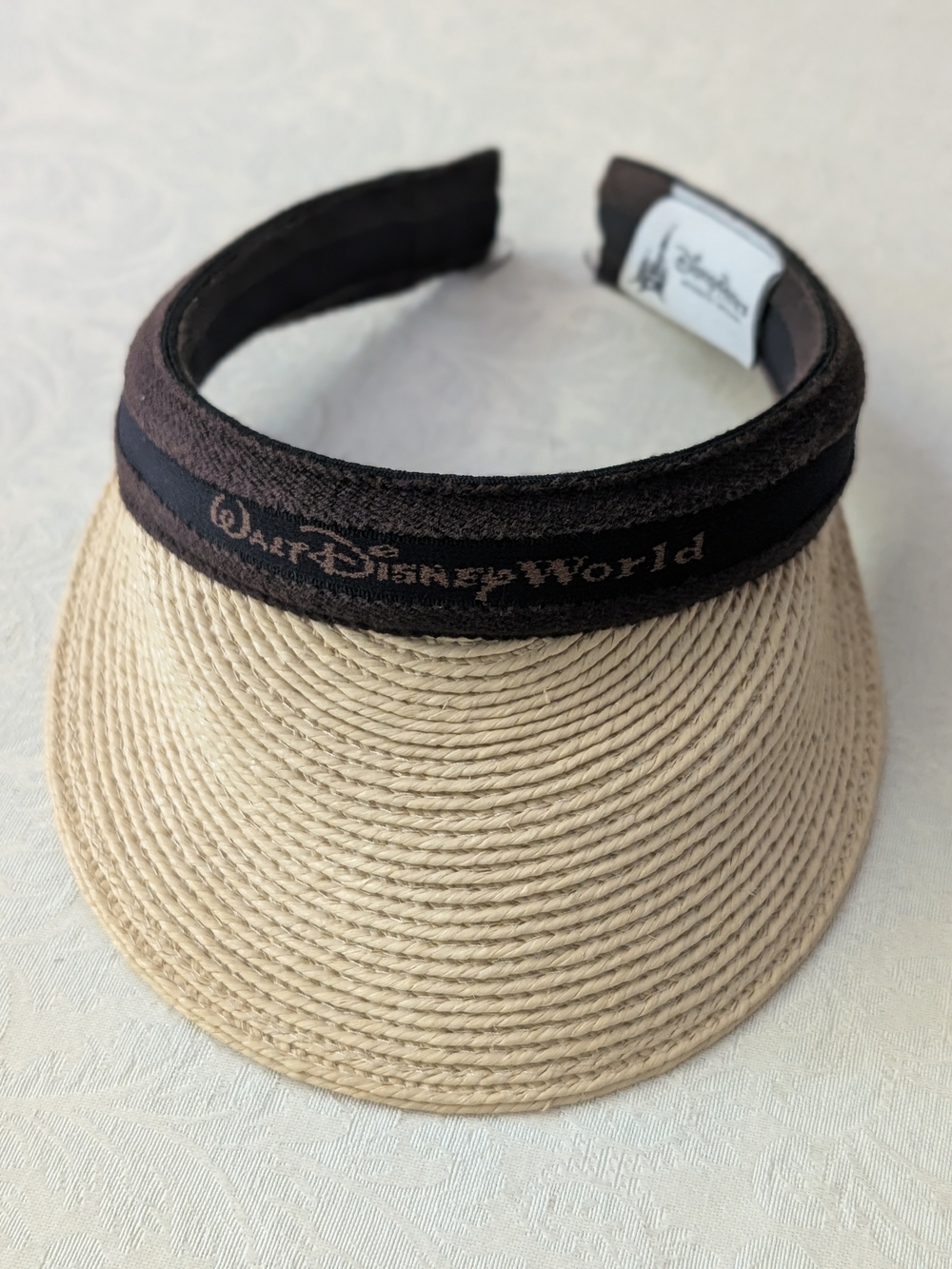 Disney Parks Walt Disney World Straw Visor Hat Beige Black Unisex Adult